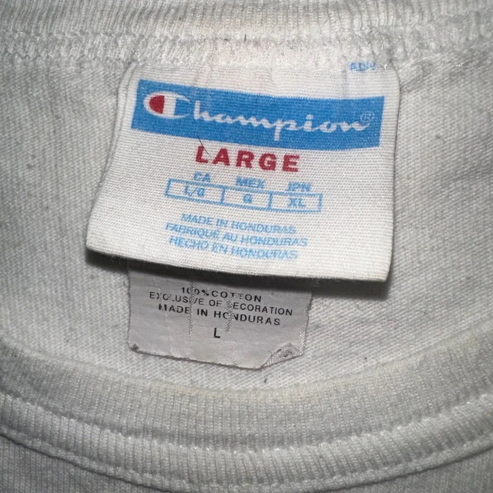 Champion Vintage T-Shirt Big Logo Graphic Tee Crew Neck Short Sleeve White Large - Picture 5 of 14